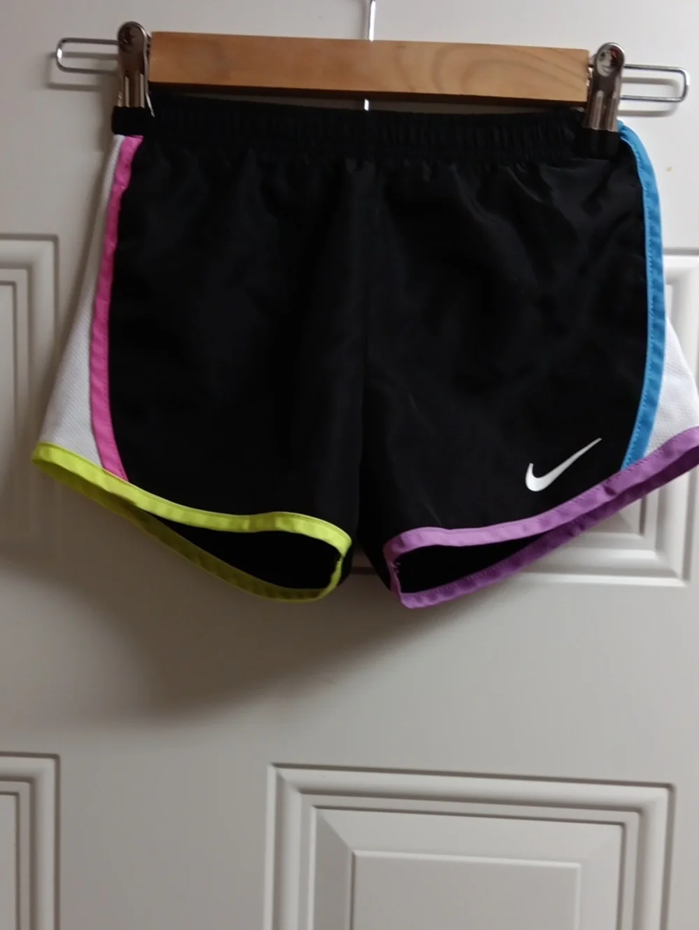 Nike Girls Black Athletic Shorts with Pink, Blue, Purple & Neon Trim